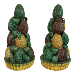 18th Century Chinese Kangxi Porcelain Temple Fruit Pyramid - A Pair
