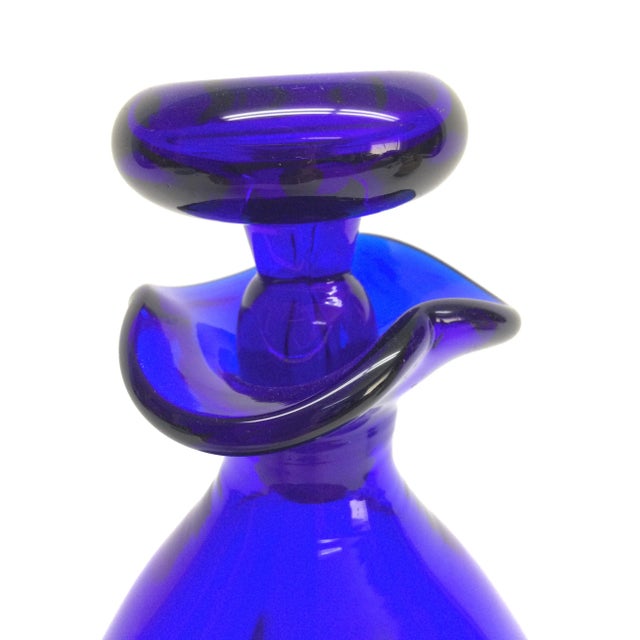 1950s Cobalt Blue Glass Hand Blown Heavy Carafe For Sale - Image 9 of 13