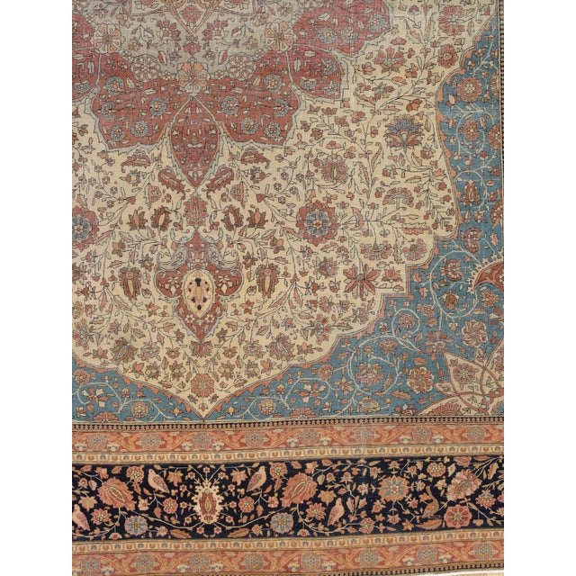 Antique Persian Mohtasham Kashan Carpet, Traditional, Soft, Ivory, Blue, Green For Sale In New York - Image 6 of 18