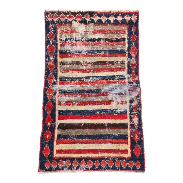 Distressed Vintage Persian Lori Striped Rug - 03'08 X 05'07 For Sale