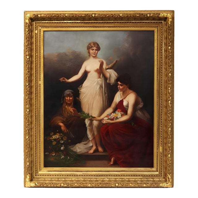 19th-Century Oil on Canvas, the Three Fates, After P. Thumann, Germany. For Sale