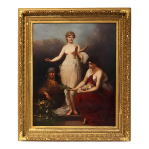 19th-Century Oil on Canvas, the Three Fates, After P. Thumann, Germany.