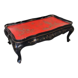Mid 20th Century Italian Black Lacquered Chinoiserie Coffee Table