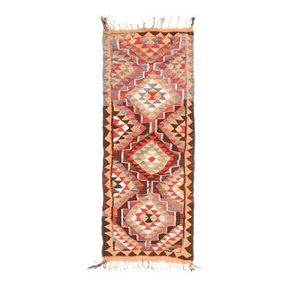 1970s Vintage Turkish Hand-Knotted Wool Cotton Red Runner Rug For Sale