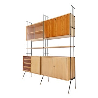 Freestanding String Shelf-System Unit Bookcase in Ash, Walnut & Metal from Koch Möbel, Germany, 1950s For Sale