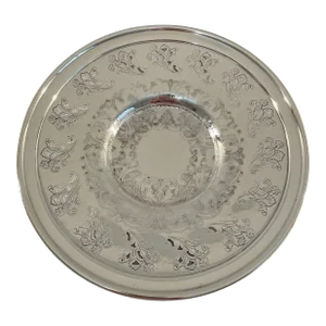 Vintage Round Silverplate Reticulated Platter With Etched Design