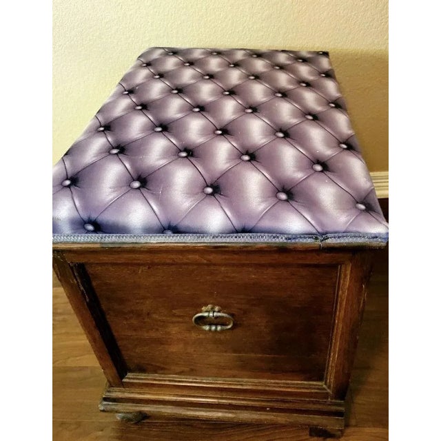 19th Century Antique French Oak Coffer Blanket Chest Storage Bench With Modern Trompe L’oeil Faux Cushioned Seat For Sale - Image 5 of 12