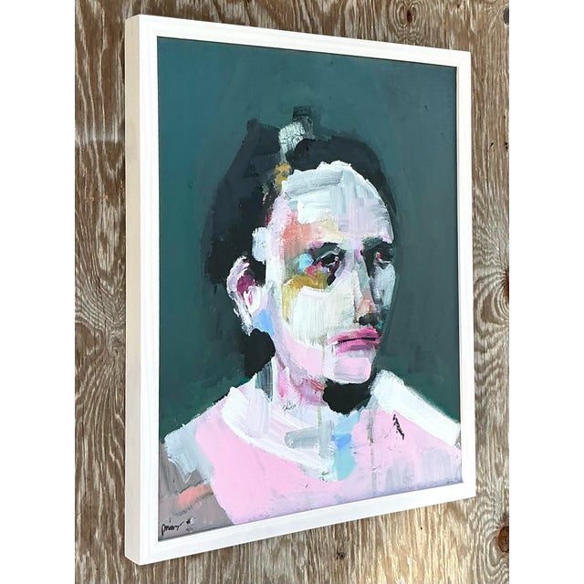 Abstract Vintage Boho Original Abstract Expressionist Oil Portrait on Canvas For Sale - Image 3 of 11