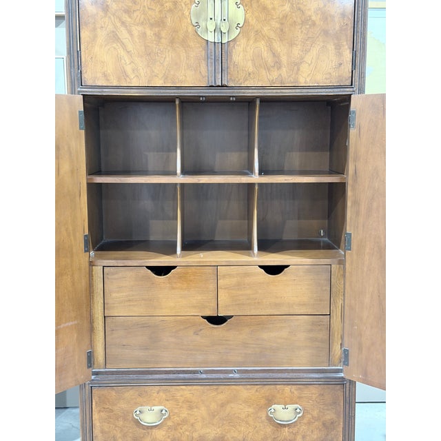 Wood Late 20th Century Drexel Heritage Burlwood Hollywood Regency Armoire Cabinet For Sale - Image 7 of 12