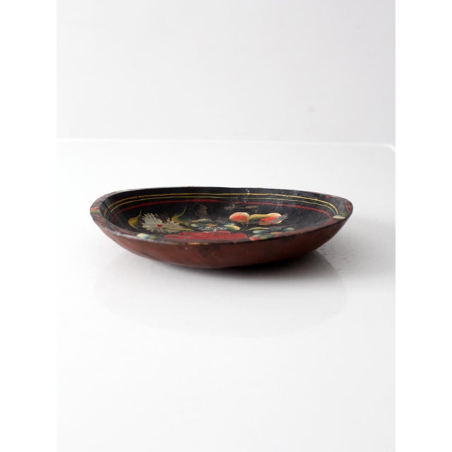 1950s Vintage 1950s Hand-Painted Floral Wooden Bowl For Sale - Image 5 of 18