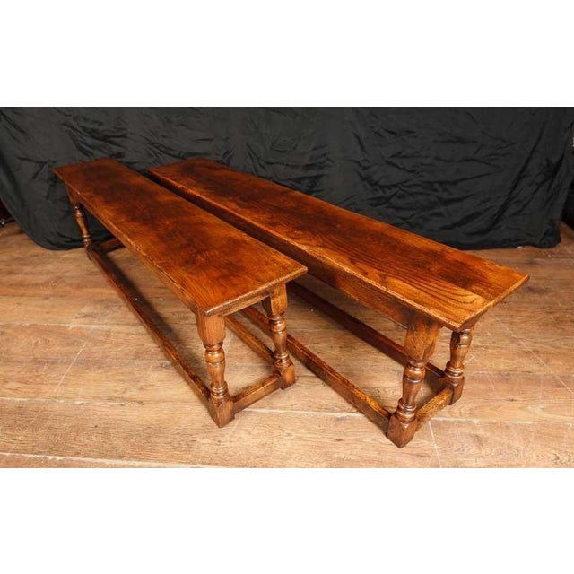 Stunning pair of English oak farmhouse benches - Long pair of benches, these are great for that farmhouse set up - Look...