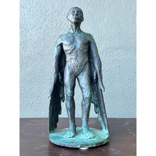 Mid-Century Modern Vintage Boho Bronze Sculpture of Winged Man For Sale - Image 3 of 12