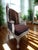 Farmhouse One-of-a-Kind Cowhide & Vintage Feed Sack Wingback Chair For Sale - Image 3 of 7