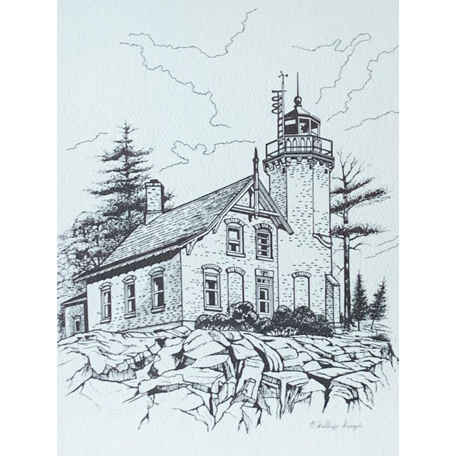 Nautical Framed Print of Eagle Bluff Lighthouse Line Drawing by Phillip Siegel For Sale - Image 3 of 7
