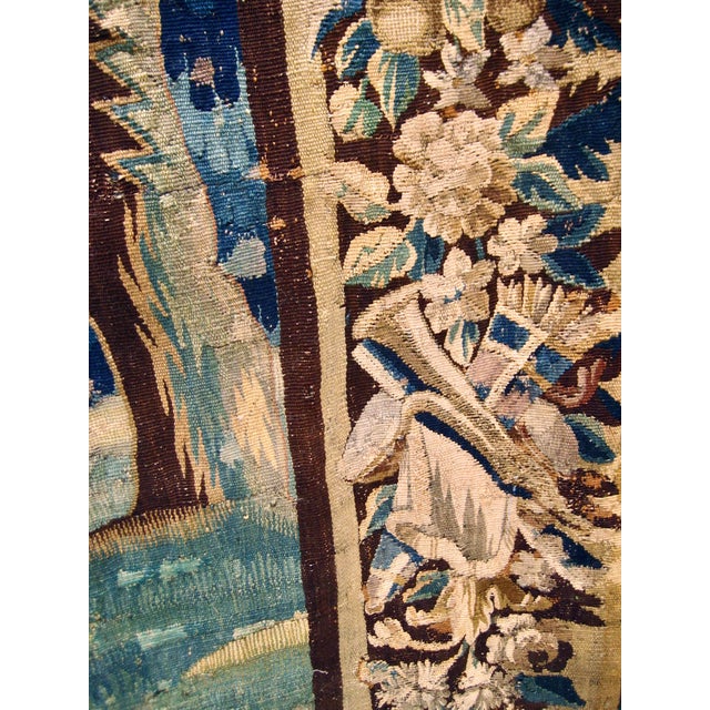 Green Early 18th Century French Aubusson Verdure Landscape and Royal Crown For Sale - Image 8 of 18