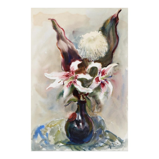 Eve Nethercott, Spotted Lilies in Vase (P1.16), Watercolor on Paper For Sale