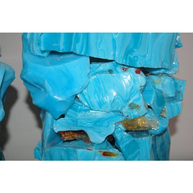 Metal Sculpted Glass Table Lamps in Blue For Sale - Image 7 of 10