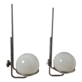 Large Wall Lamps in Burnished Brass with Etched Glass Sphere, 19650s, Set of 2 For Sale