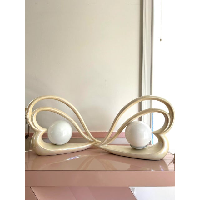 1980 Ceramic Heart Shaped Table Lamps - a Pair These lamps are rare to find today but quite common in the 1980 where...
