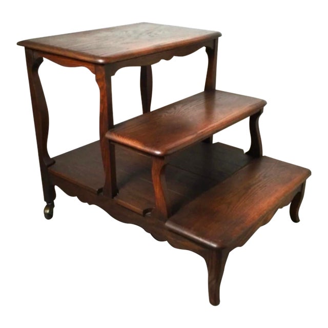 Vintage Traditional 3 Tier Wooden Step Ladder Decorative Display, Side Table For Sale