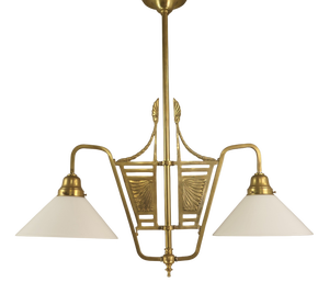 French Chandelier in Brass with Opal Glass Shade, 1890s