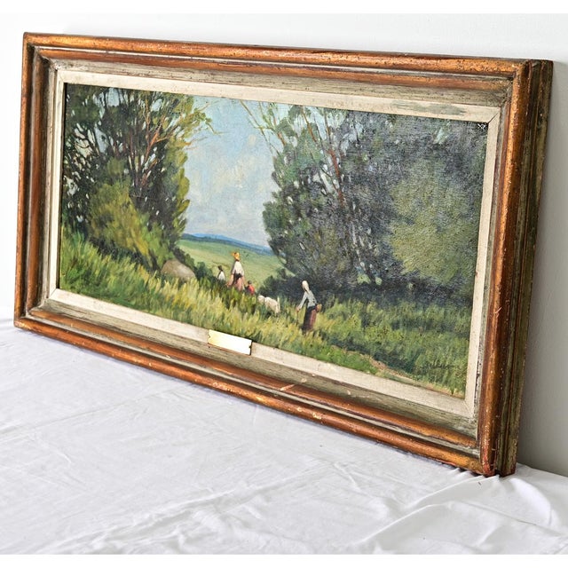 French Vintage Framed Landscape Painting For Sale In Baton Rouge - Image 6 of 11
