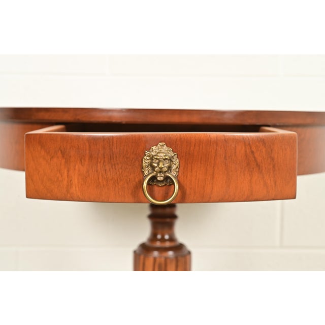 Wood Baker Furniture Style Georgian Carved Walnut Pedestal Drum Side Table or Tea Table, Circa 1960s For Sale - Image 7 of 13