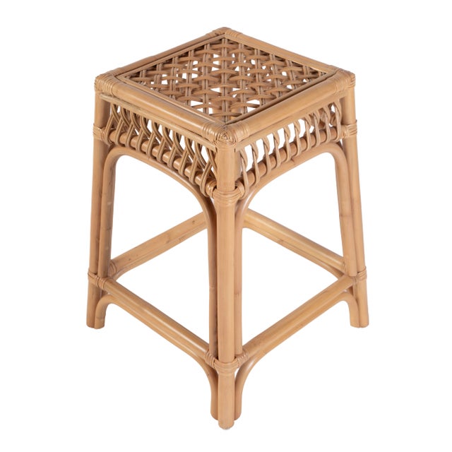 2020s Antigua 24.75 in. Seat Height Square Rattan Counter Stool with Footrest, Natural Rattan For Sale - Image 5 of 8