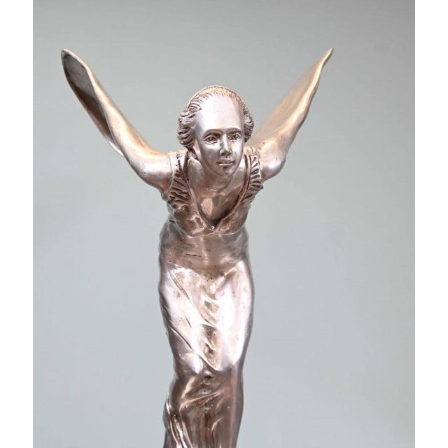 Art Nouveau Bronze Flying Lady Statue Spirit of Ecstacy For Sale - Image 5 of 8