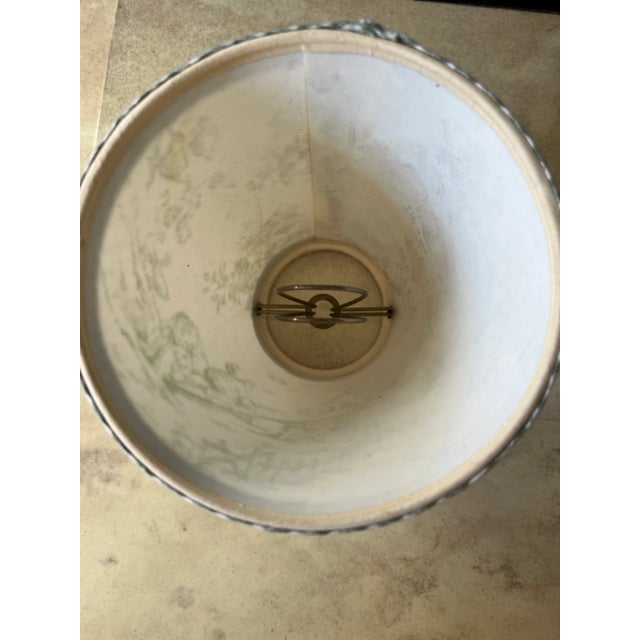 Textile Set of 3 Green Toile Clip on Lamp Shades for Chandeliers or Sconces With Gingham Trim For Sale - Image 7 of 10