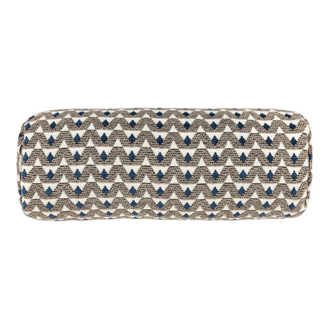 Scalamandre 21" x 7" Crizia Bolster Pillow in Stone Denim For Sale