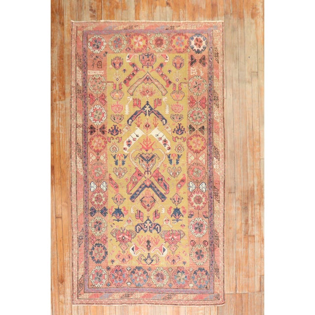 Zabihi Collection 19th Century Gold Persian Soumac Flatweave - 5'7" x 8'3" For Sale - Image 4 of 11