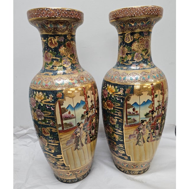 Ceramic Pair of Mid 20th Century Large Japanese Satsuna Vases For Sale - Image 7 of 11