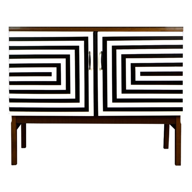 Vintage Polish Sideboard with Op Art Motif, 1970s For Sale