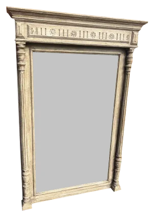 Large Antique French Carved Wood Painted Mirror