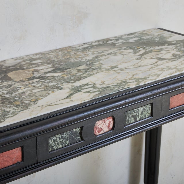 Italian Ebonized Wood + Marble Console Table, 18th Century For Sale - Image 4 of 6