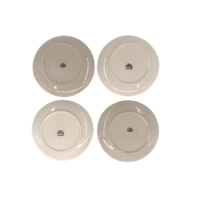 Ceramic Set of 4 Bat Trang Vietnamese Ceramic Dessert/Salad Plates With Hand Painted Red Brushstroke Motif For Sale - Image 7 of 7