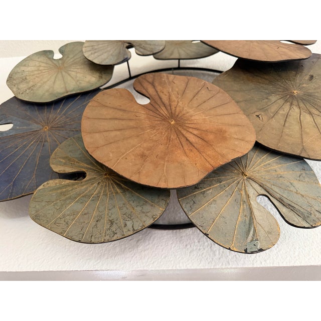 Sculptural Patinated Metal Lotus Leaf Wall Sculpture For Sale - Image 4 of 5