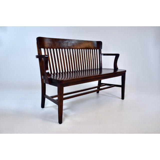 Antique Solid Dark Birch Lawyer's Bench, Newly Refinished For Sale - Image 11 of 13