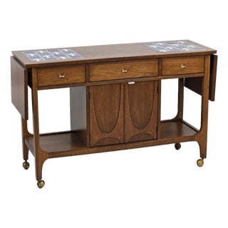 1950s Broyhill Brasilia Drop Leaf Bar With Tile Top For Sale