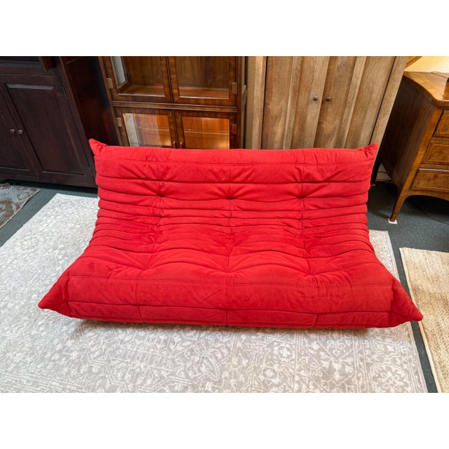 Textile Michel Ducaroy for Ligne Roset Togo Armless Sofa, Alcantara Goya Red For Sale - Image 7 of 12
