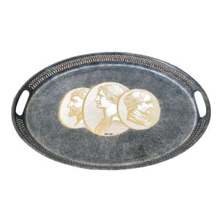 Fornasetti Oval Metal Enameled Tray With Roman Profiles For Sale