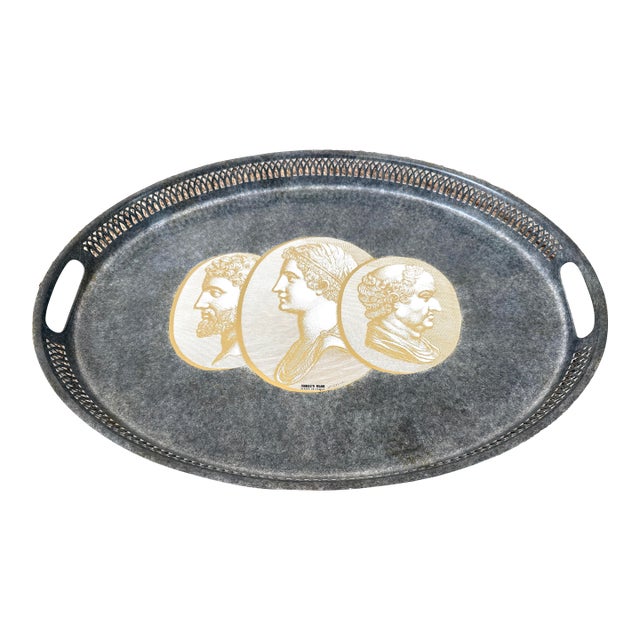 Fornasetti Oval Metal Enameled Tray With Roman Profiles For Sale