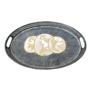Fornasetti Oval Metal Enameled Tray With Roman Profiles