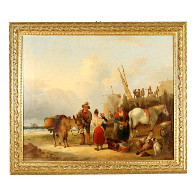 Fish Seller, Oil on Canvas, Framed For Sale