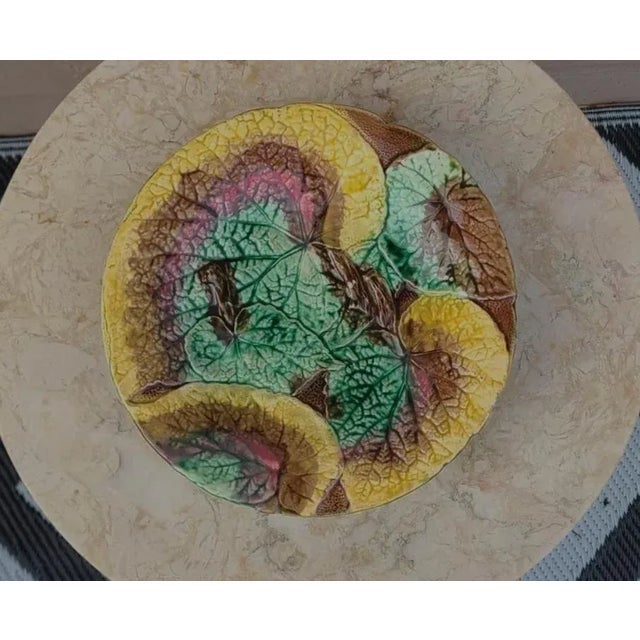 Antique Majolica Begonia Leaf Compote For Sale - Image 9 of 11