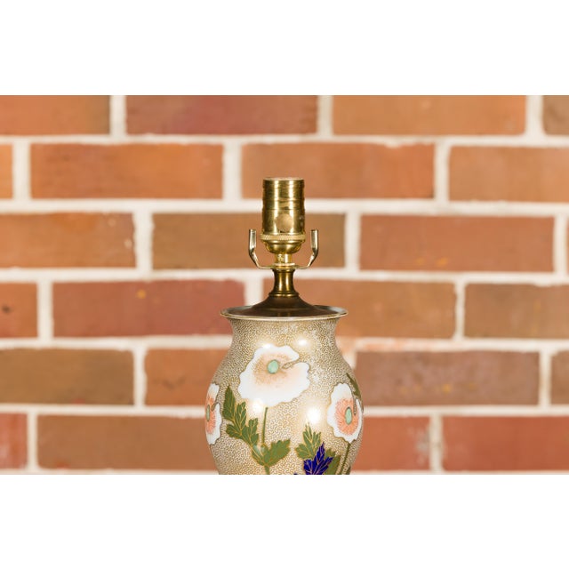 Mid 20th Century French Porcelain Bulbous Table Lamp with Floral Décor on Lucite Base For Sale - Image 10 of 12