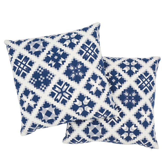 Schumacher Schumacher Tristan Patchwork 20" Pillow in Indigo For Sale - Image 4 of 6