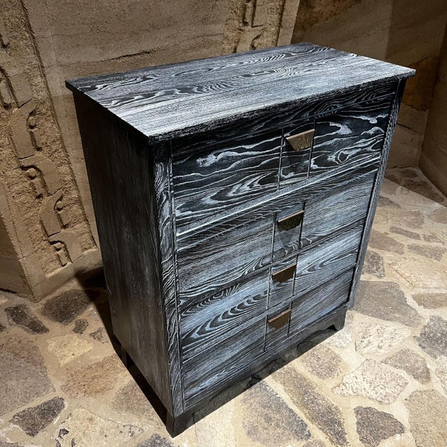 1940s Starline Los Angeles Hollywood Cerused Oak Tall Highboy Dresser