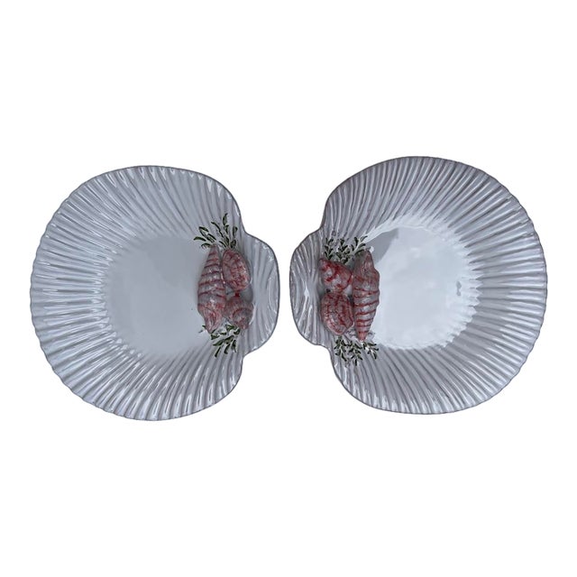 Majolica Sea Shell Dishes a Pair For Sale